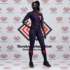 Navy blue and red custom sublimated baseball uniform on a mannequin.