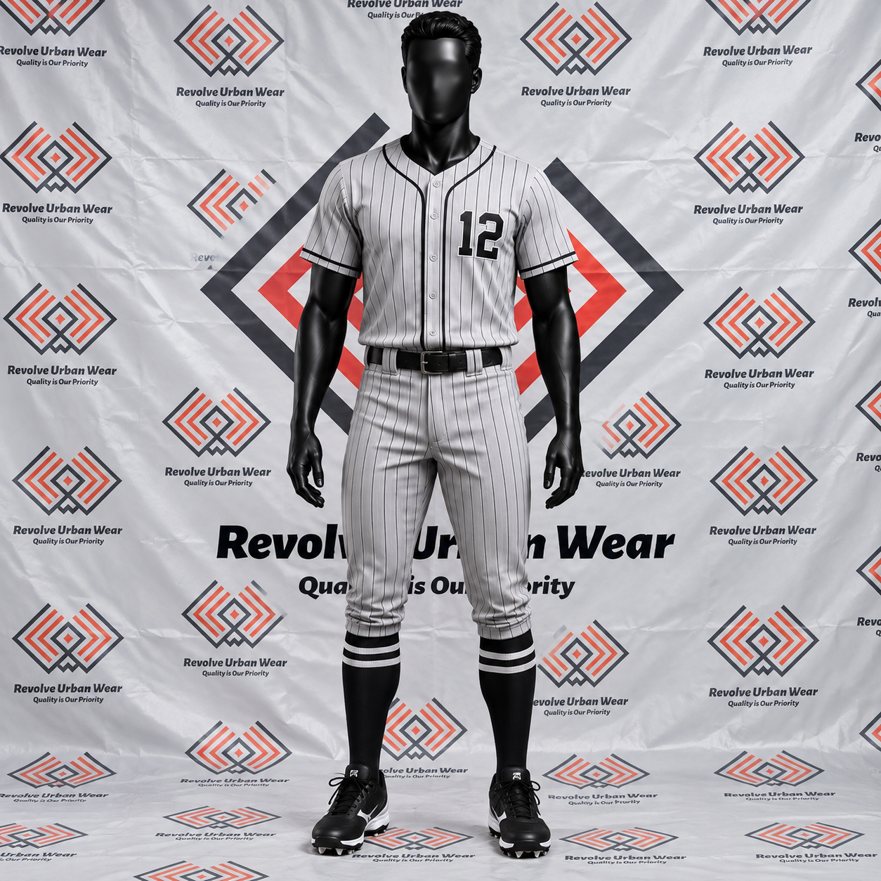 Grey Pinstripe Full Button Baseball Uniform - Image 2