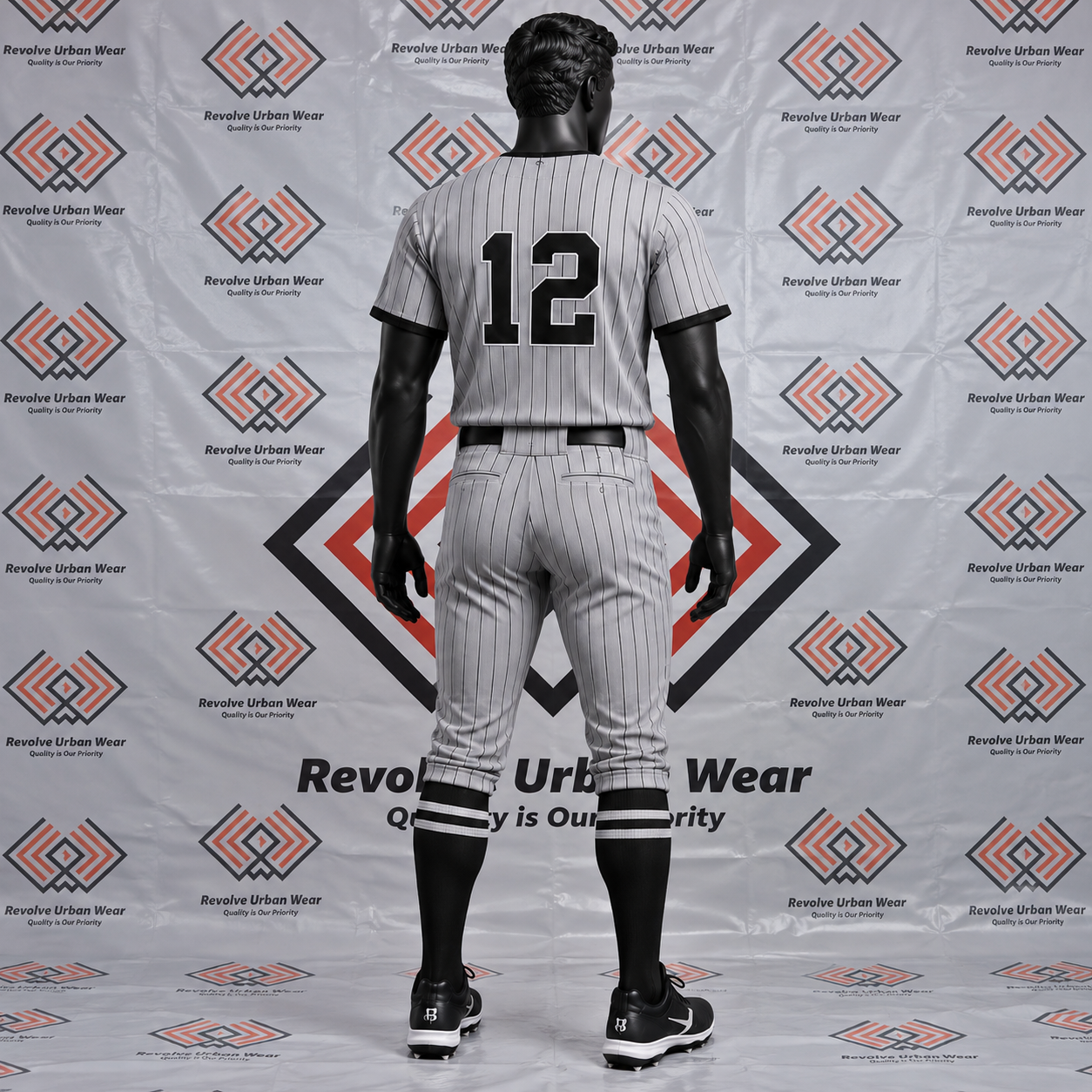 Grey Pinstripe Henley Baseball Uniform - Image 3