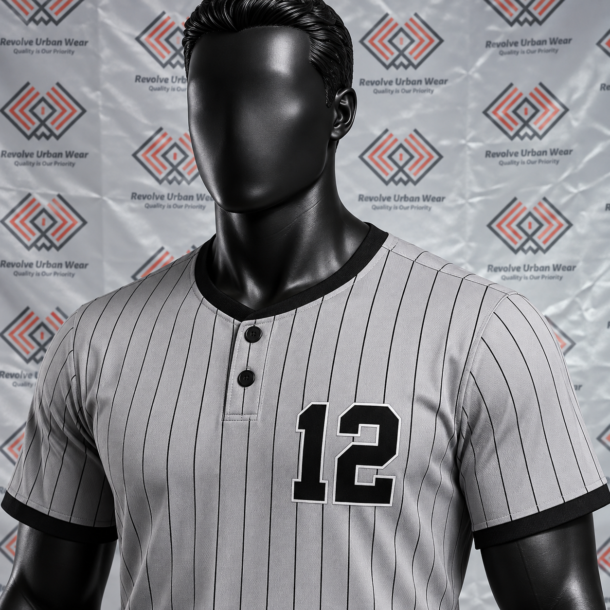 Grey Pinstripe Henley Baseball Uniform - Image 5