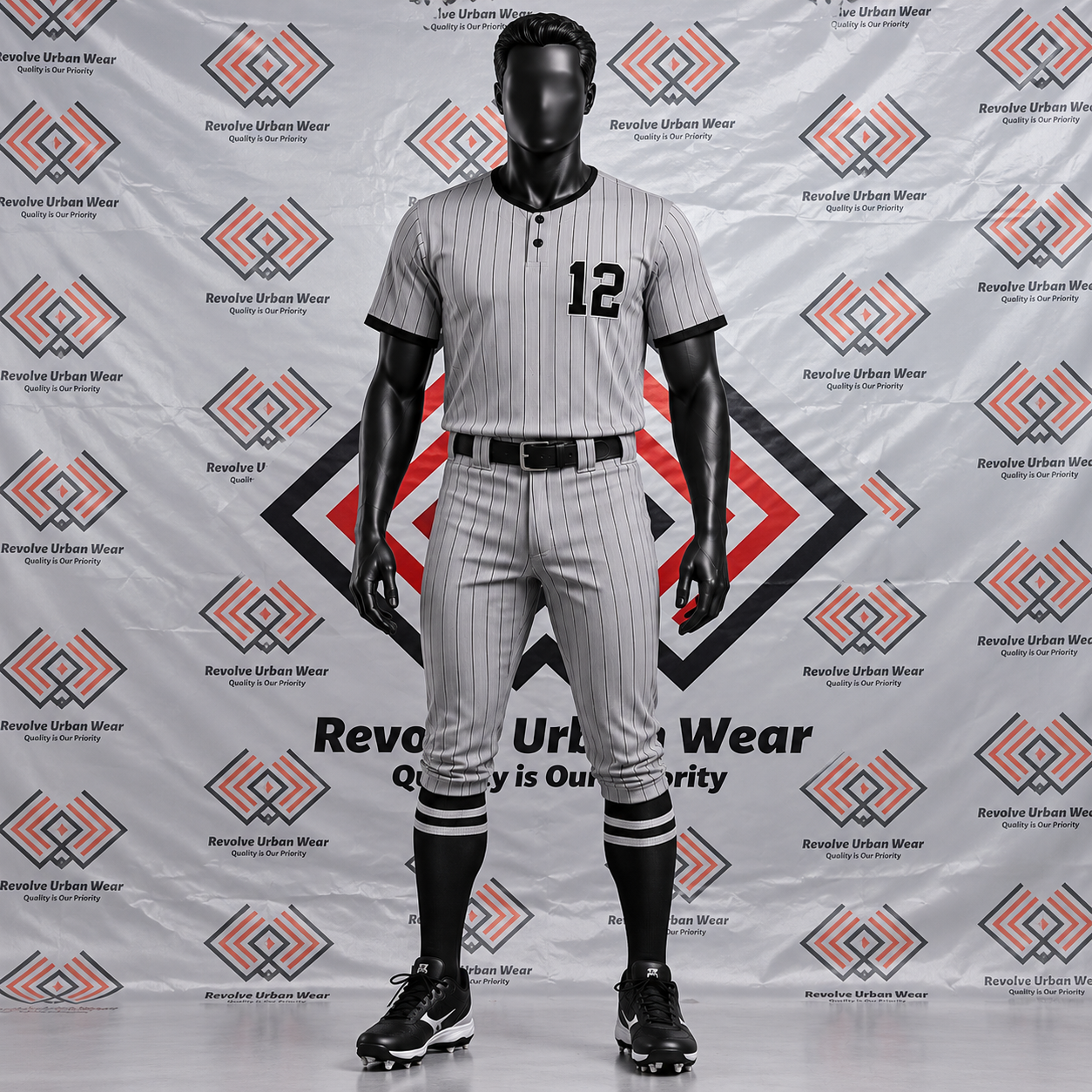 Grey Pinstripe Henley Baseball Uniform - Image 2
