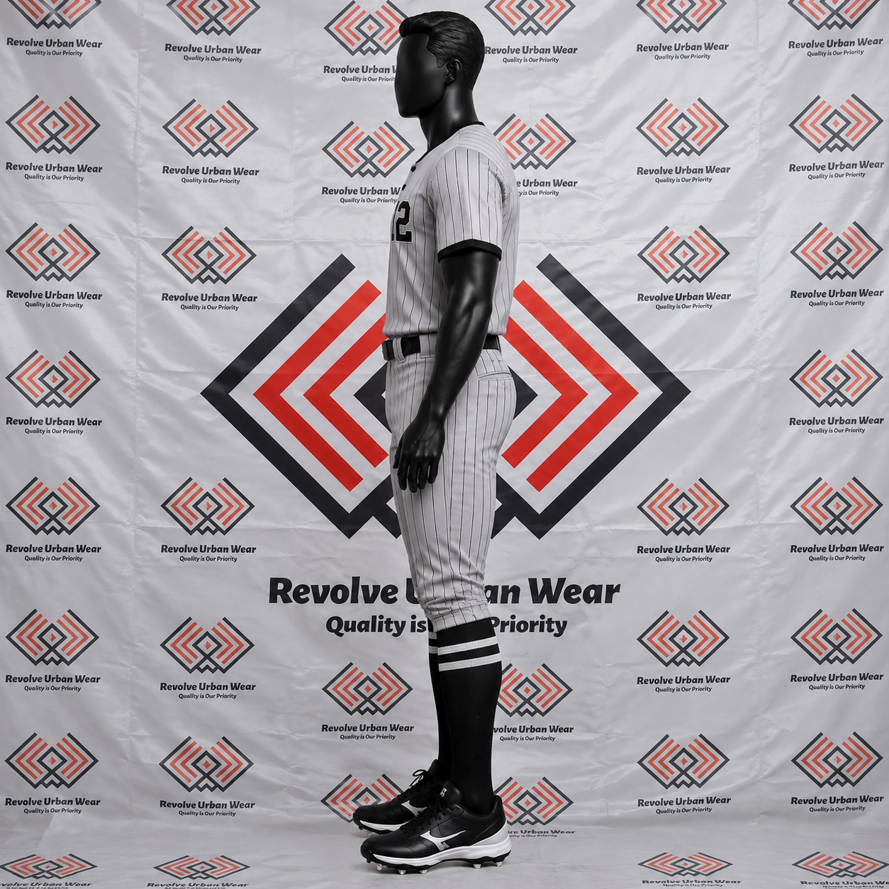 Grey Pinstripe Henley Baseball Uniform - Image 4