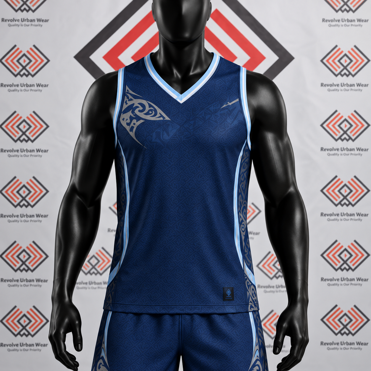 Custom Navy & Light Blue Unisex Basketball Uniform - Image 5
