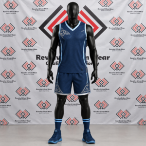 Custom Navy & Light Blue Unisex Basketball Uniform - Image 2