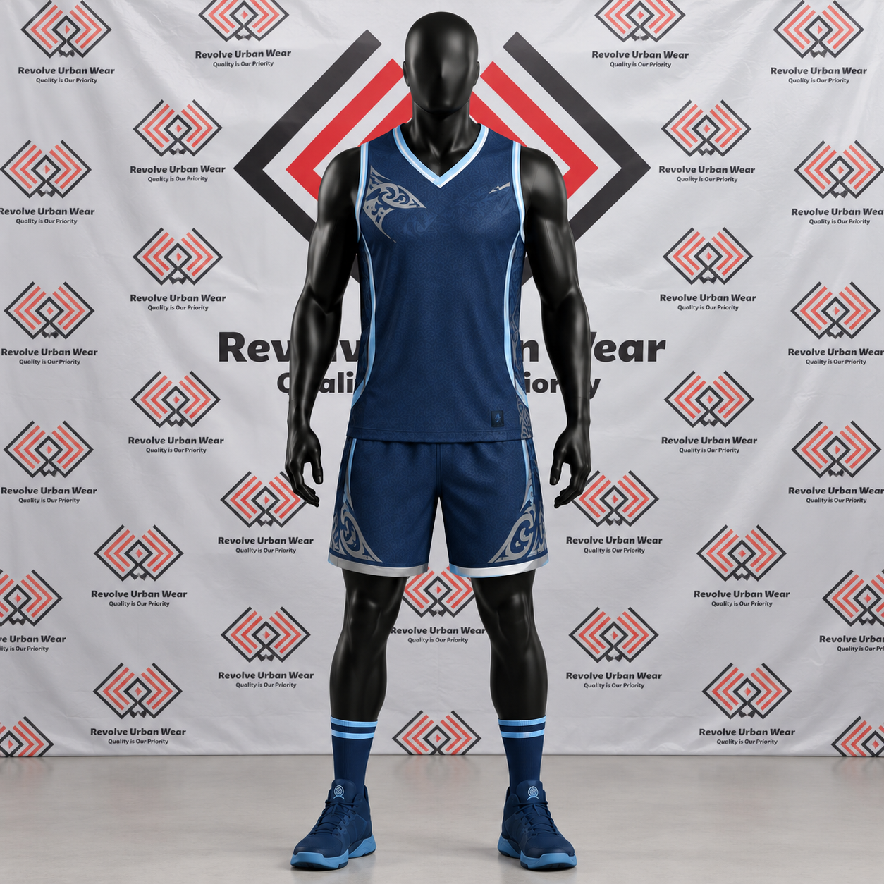 Custom Navy & Light Blue Unisex Basketball Uniform - Image 2