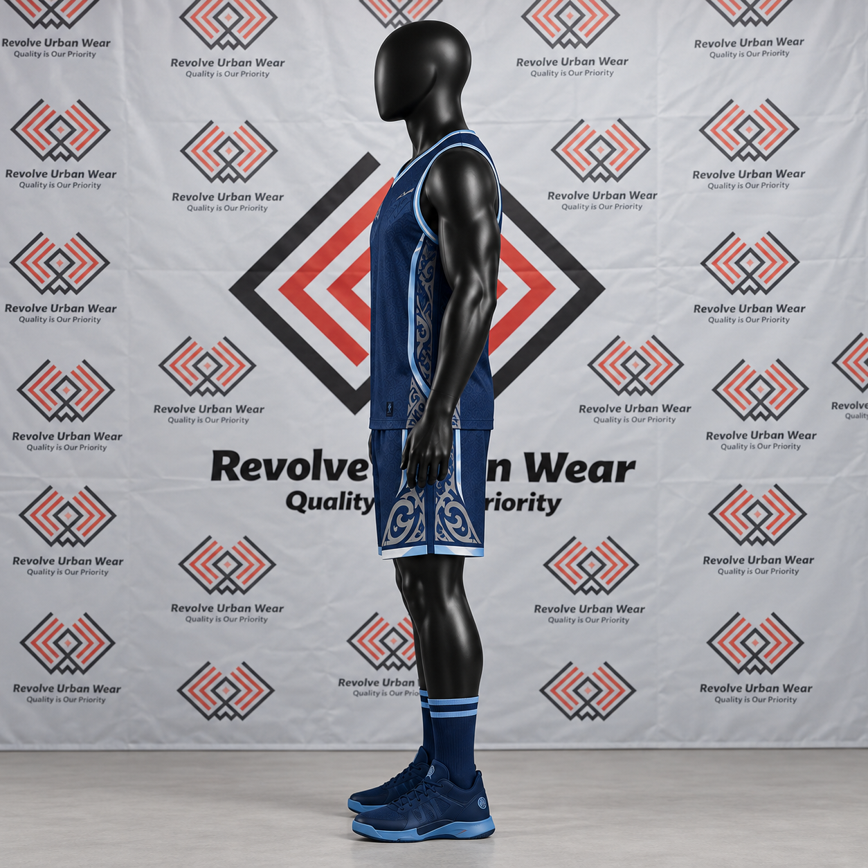 Custom Navy & Light Blue Unisex Basketball Uniform - Image 4