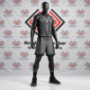 Grey and black custom Māori basketball uniform with tribal patterns on a mannequin.