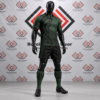 Green and black custom rugby union uniform with Māori tribal patterns on a mannequin.
