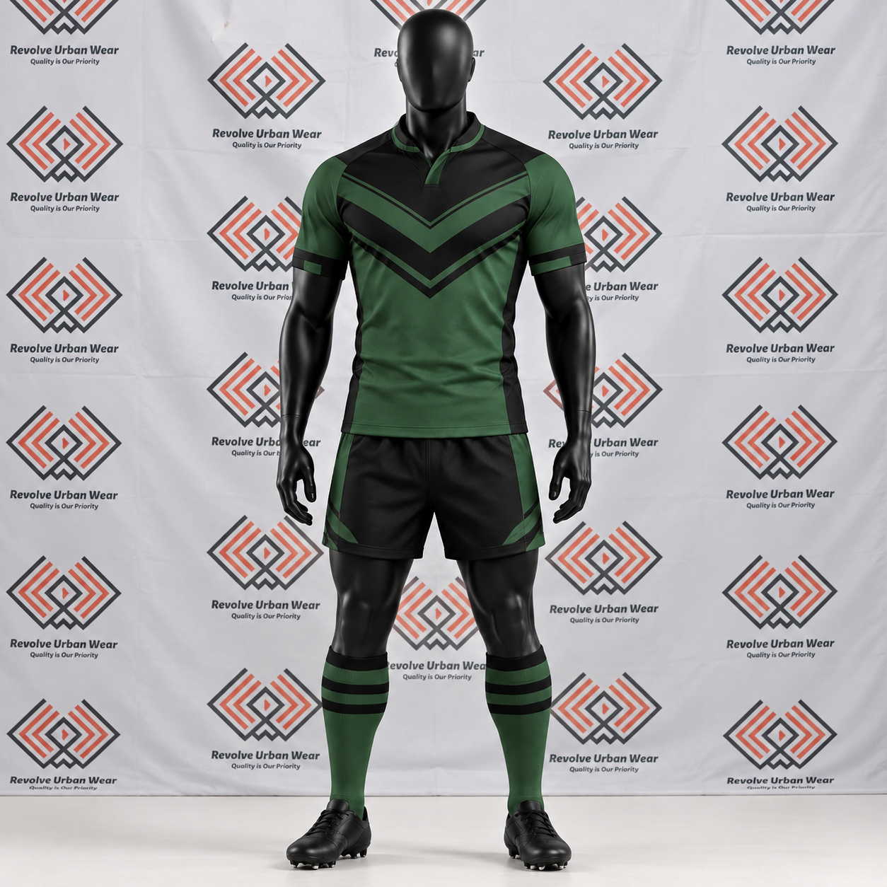 Green & Black Chevron Rugby Union Team Kit - Image 2
