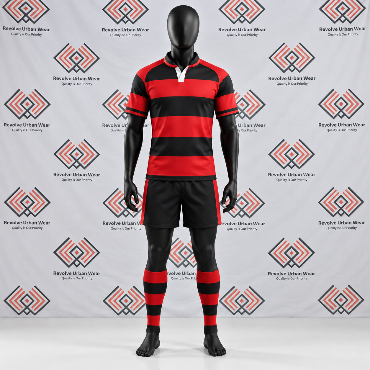 Red & Black Hooped Rugby Union Uniform - Image 2