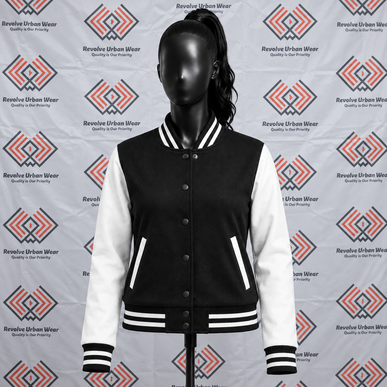 Black and White Custom Varsity Jacket Leather Sleeve - Image 2