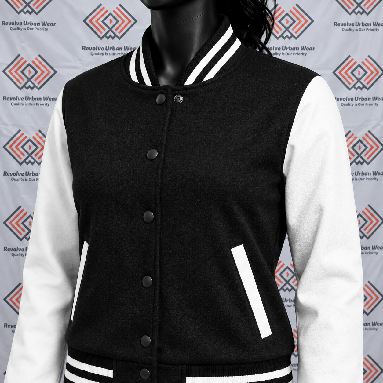 Black and White Custom Varsity Jacket Leather Sleeve - Image 5