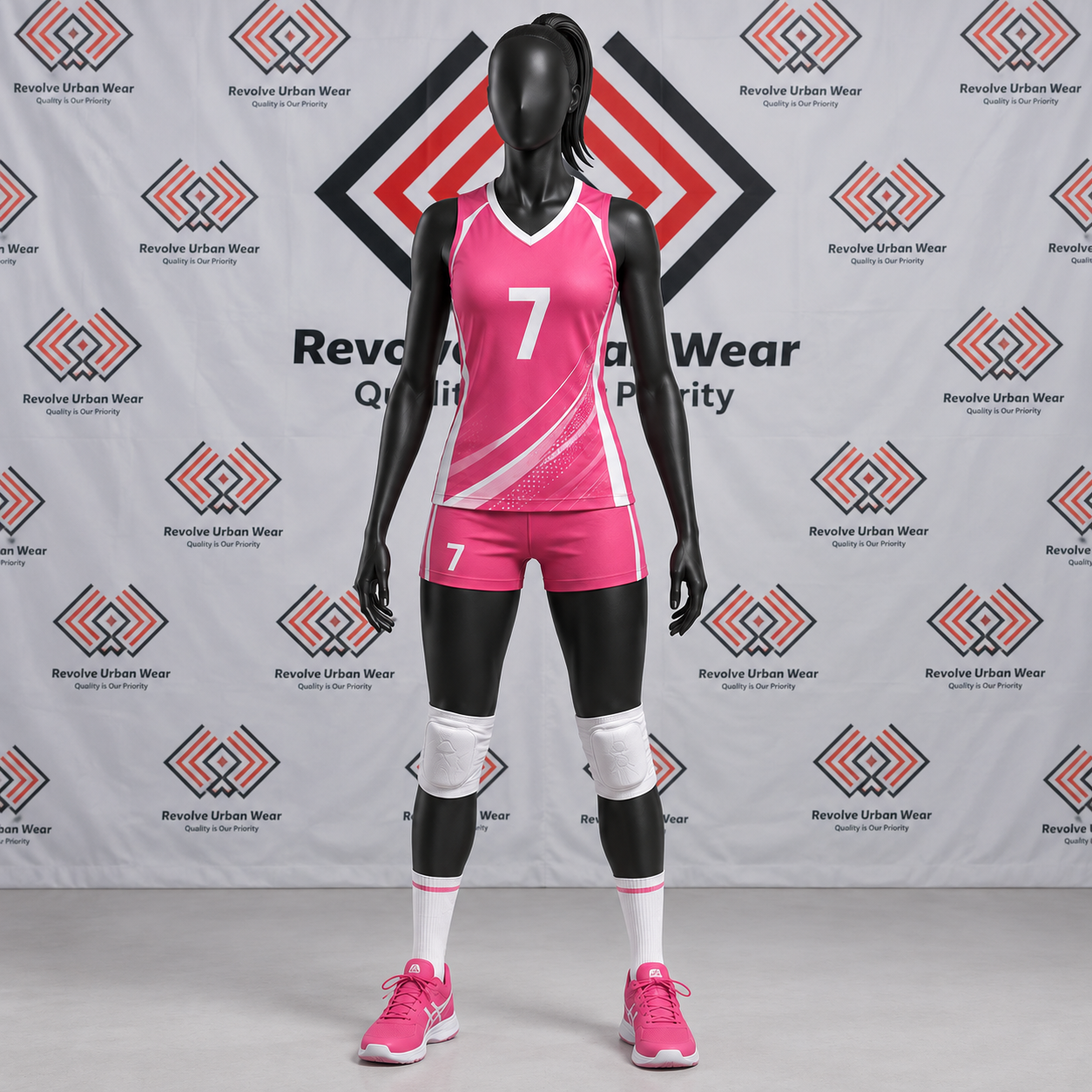 Custom Pink and White Women's Volleyball Uniform - Image 2