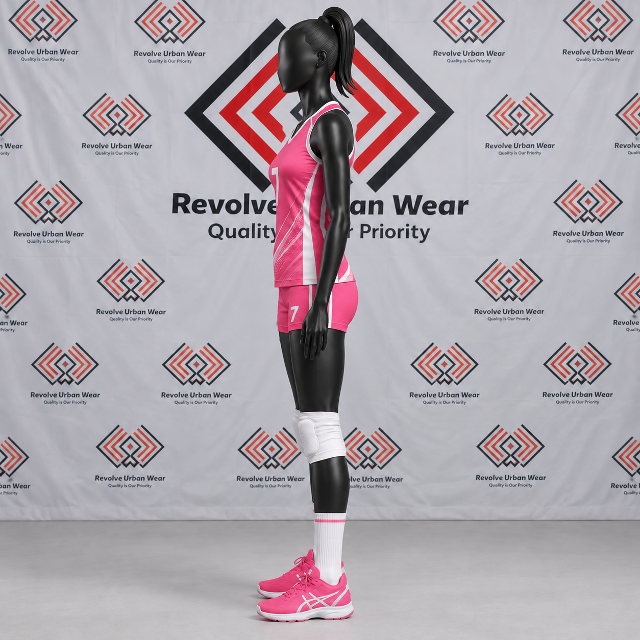 Custom Pink and White Women's Volleyball Uniform - Image 4