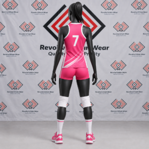 Custom Pink and White Women's Volleyball Uniform - Image 3