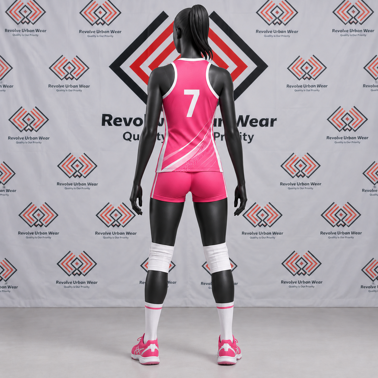 Custom Pink and White Women's Volleyball Uniform - Image 3