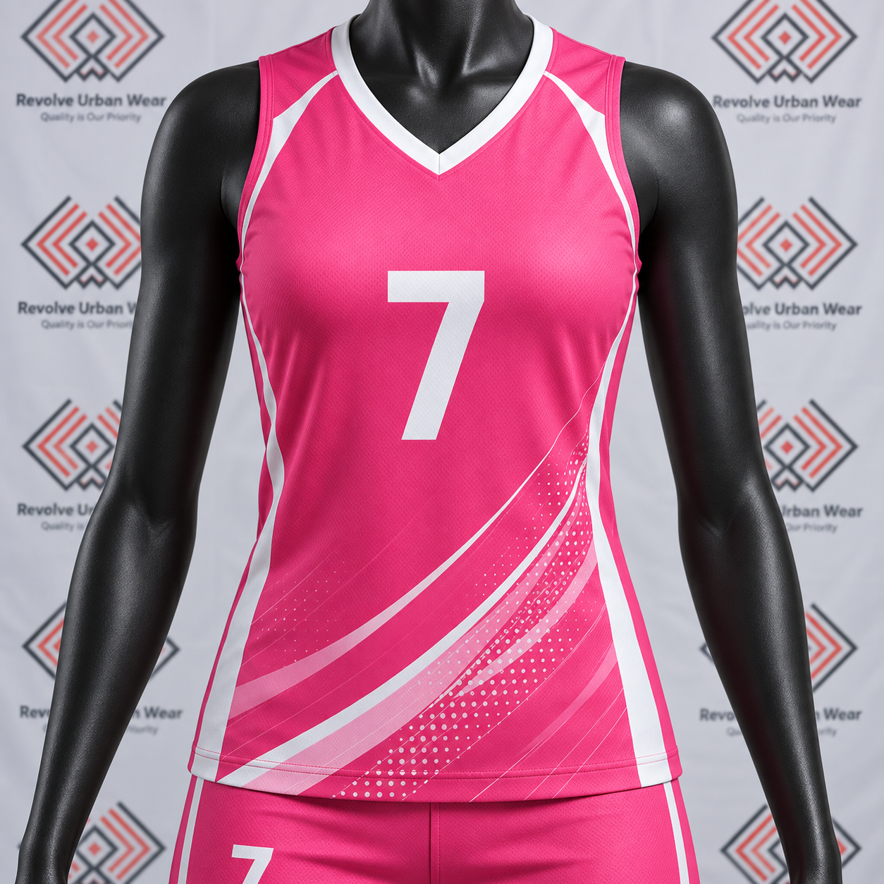 Custom Pink and White Women's Volleyball Uniform - Image 5