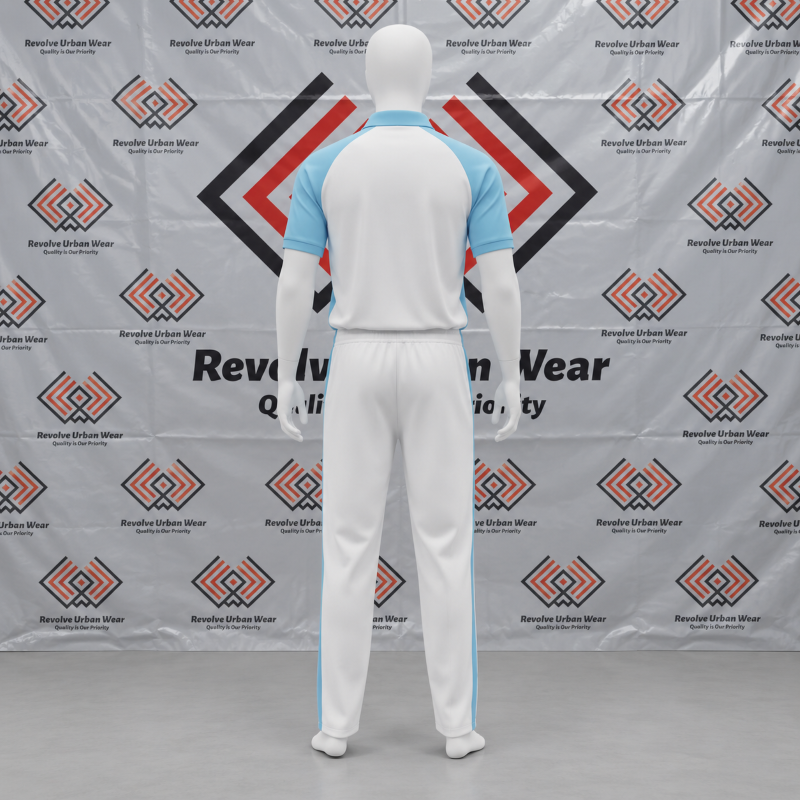 Custom White Sky Blue Cricket Kit - Image 3