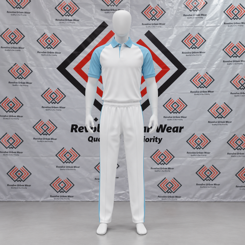 Custom White Sky Blue Cricket Kit - Image 2