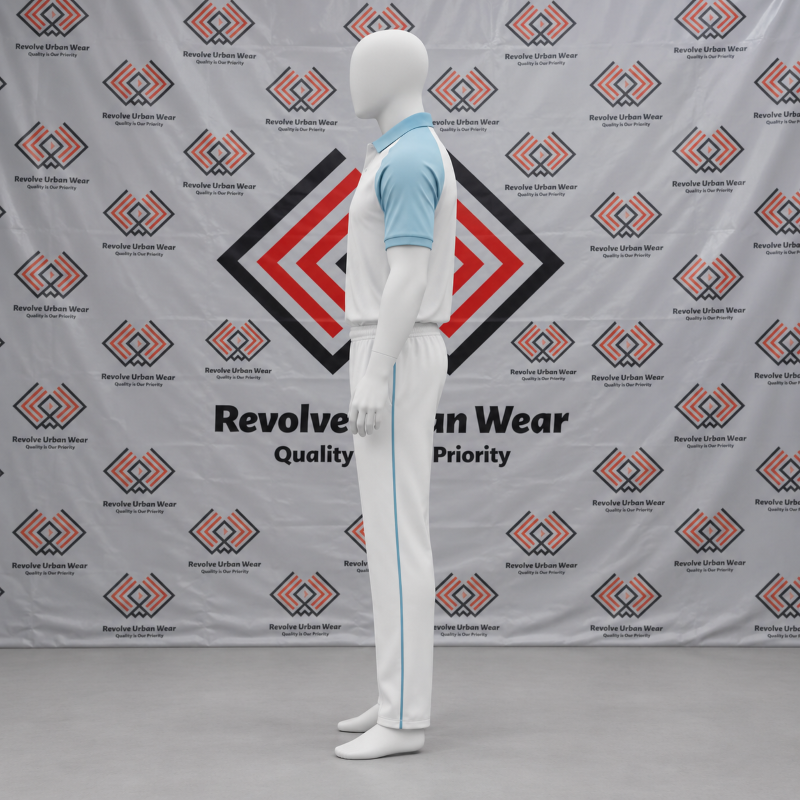 Custom White Sky Blue Cricket Kit - Image 4