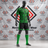 Green Black Soccer Kit featuring a made to order green and black organic camo graphic V-neck jersey, black shorts, and green socks.