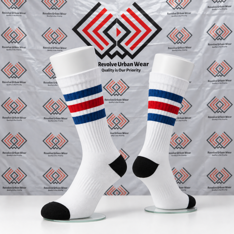 Best Custom White Red and Blue Crew Socks - Image 2