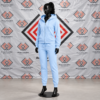 Custom light blue hooded fleece tracksuit featuring a full-zip hoodie and tapered jogger sweatpants on a black mannequin.
