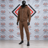 Custom brown hooded fleece tracksuit featuring a full-zip hoodie and tapered jogger sweatpants on a black mannequin.