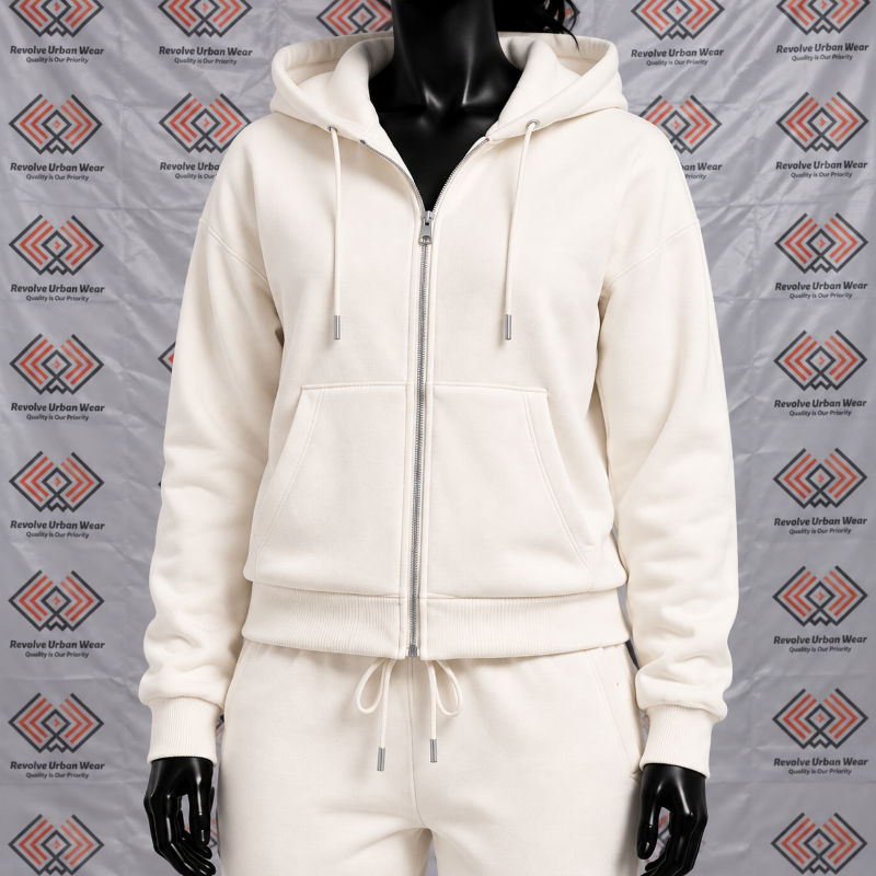 Best Custom Cream Hooded Fleece Tracksuit - Image 5
