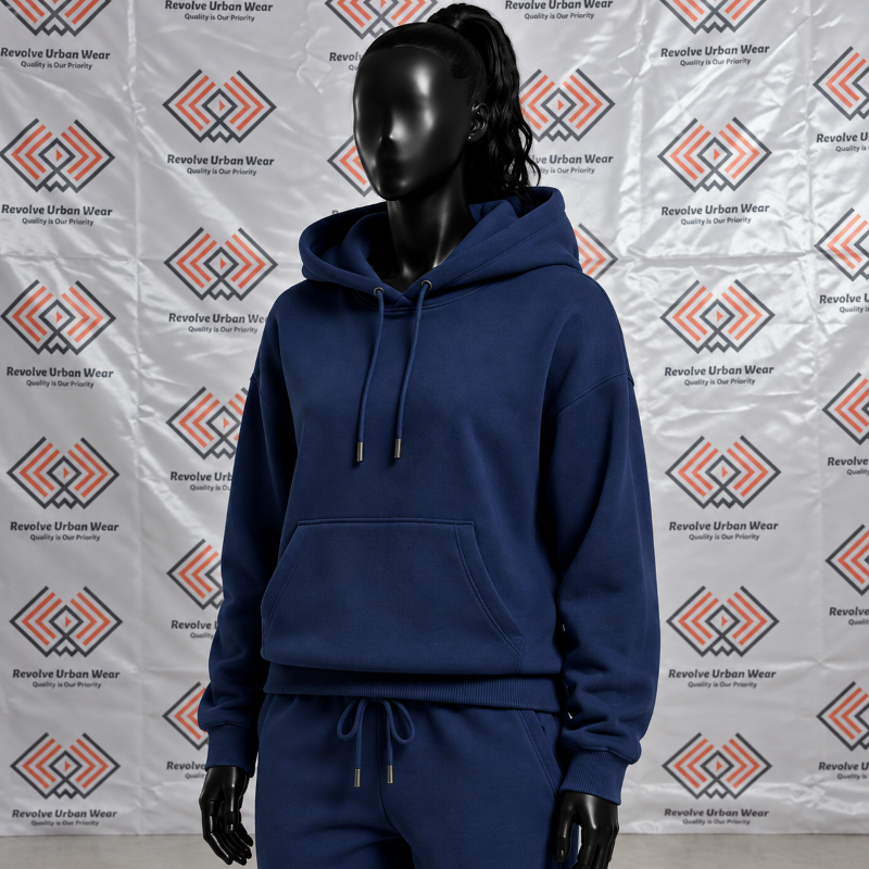 Best Custom Navy Blue Hooded Fleece Tracksuit - Image 5